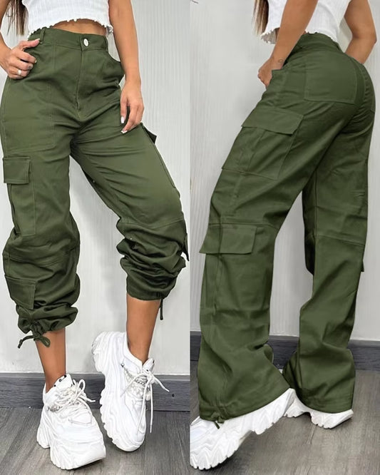 Women'S Pants 2024 Autumn Winter Fashionable Casual New Pants High Waist Pocket Design Cargo Pants Shipped within 48 Hours