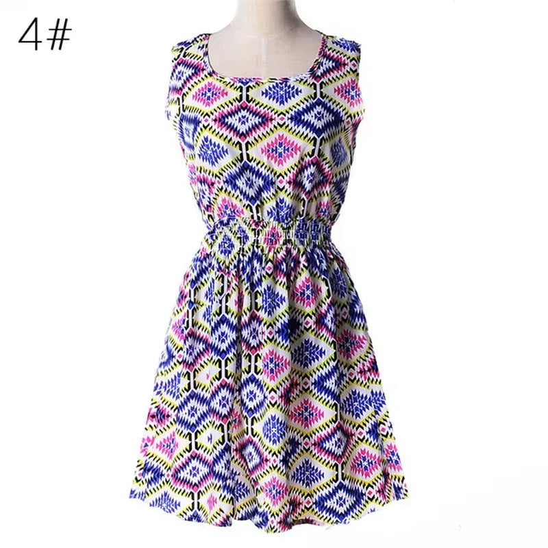 Women Summer Mini Dress 2024 Female Boho Chiffon Clothes Sexy Florals Print Dress Pleated Party Clubwear Beach Dress Vestidos