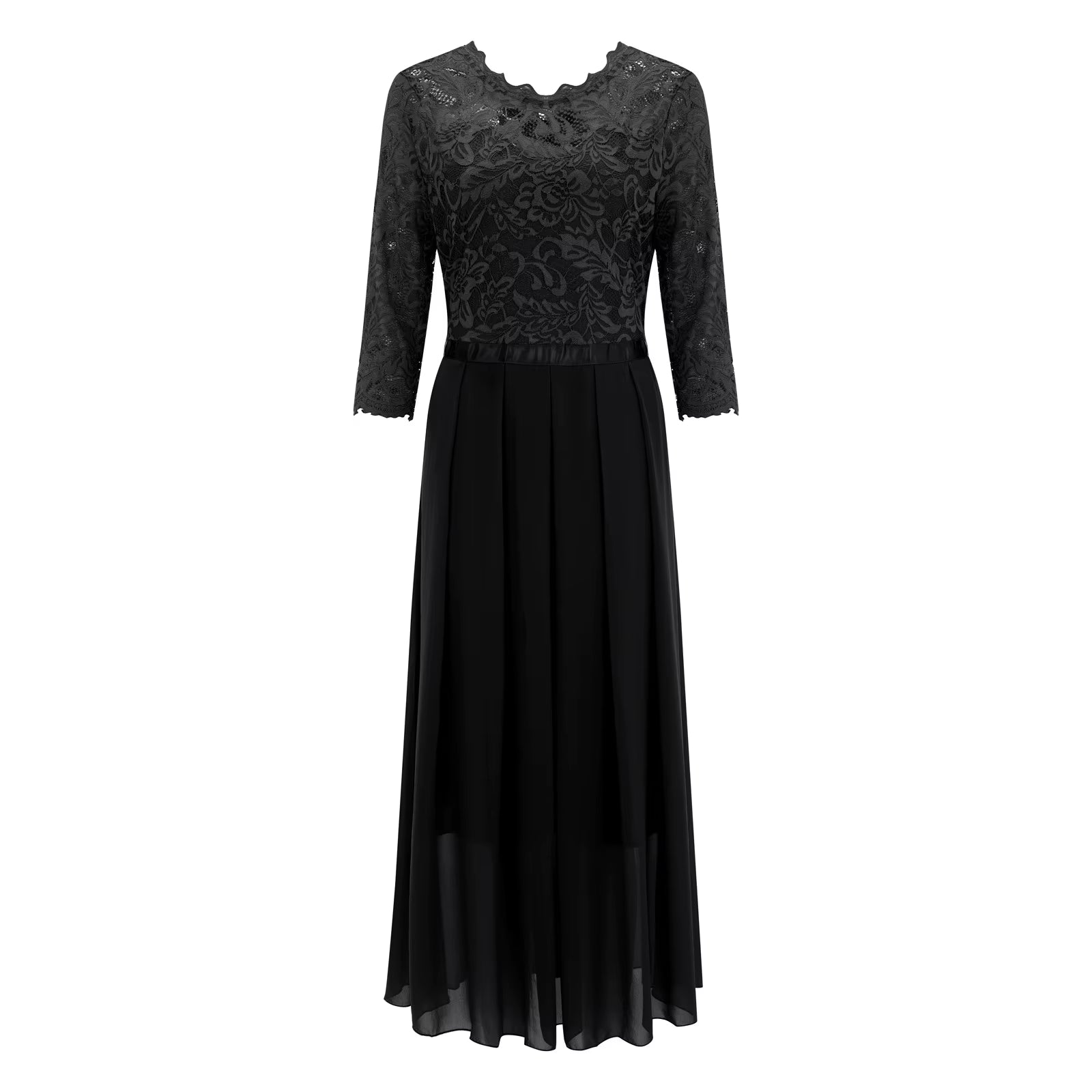 Women'S Sexy Evening Party Dresses ﻿V Neck Lace Chiffon Strap Vintage Solid Lace Sleeve Princess Court Fashion Elegant Clothing