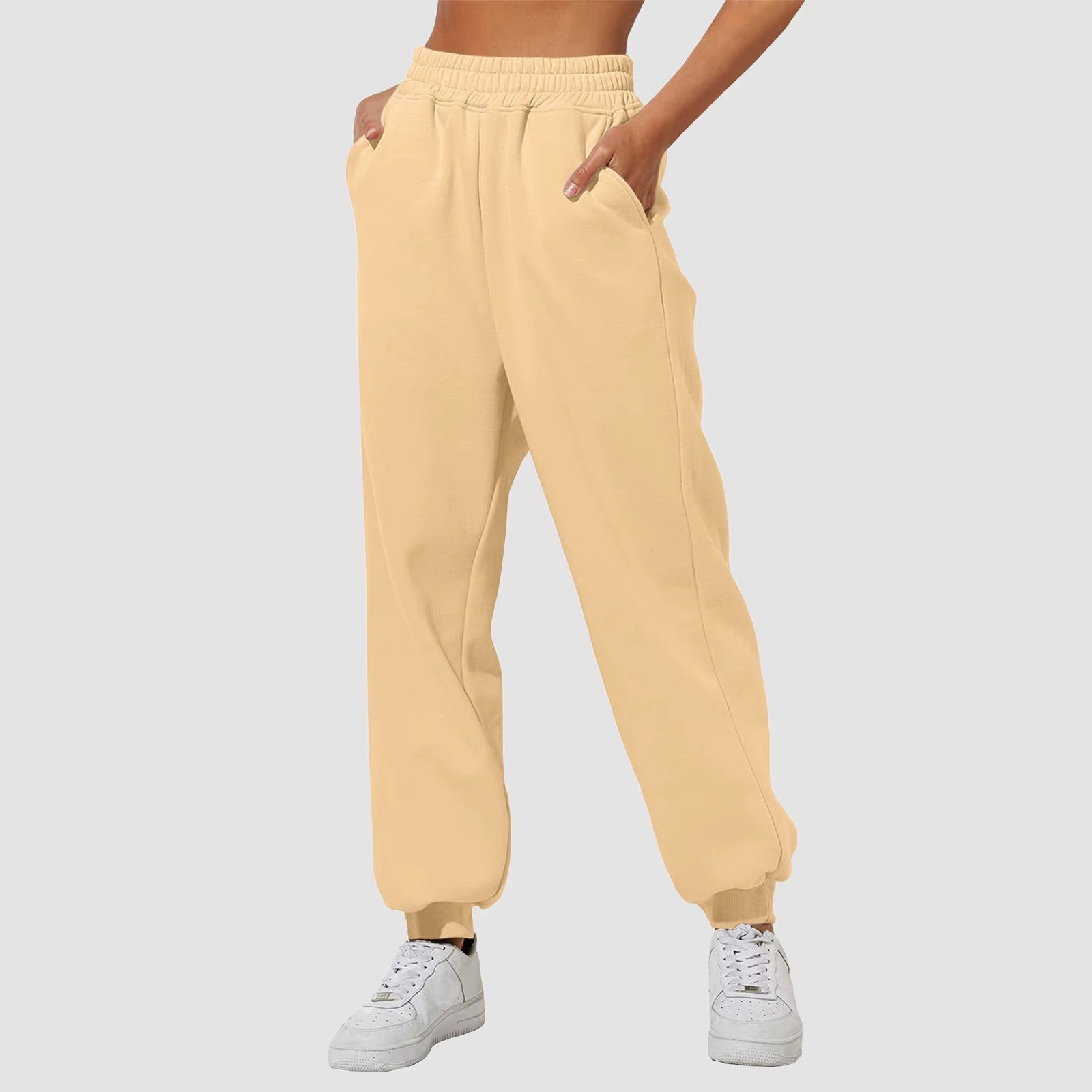 2024 Grey Sweatpants for Women Elastic High Waist Ankle-Banded Trouser with Pockets Sport Casual Jogger Running Harem Long Pants