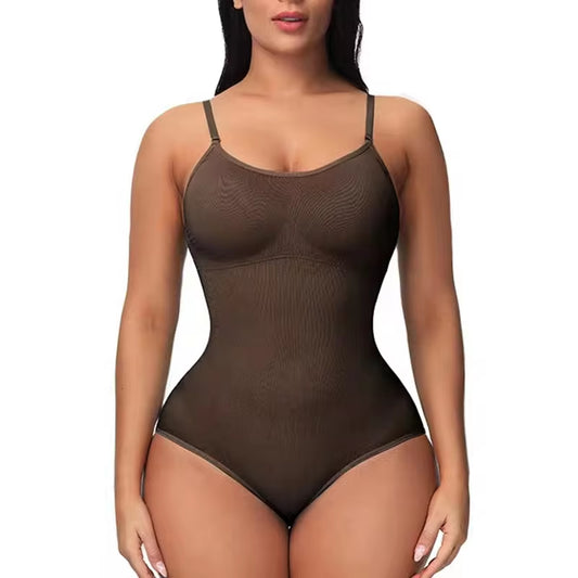 Ultimate V Neck Spaghetti Strap Bodysuit - Compression Shapewear with Open Crotch for a Flawless Silhouette!