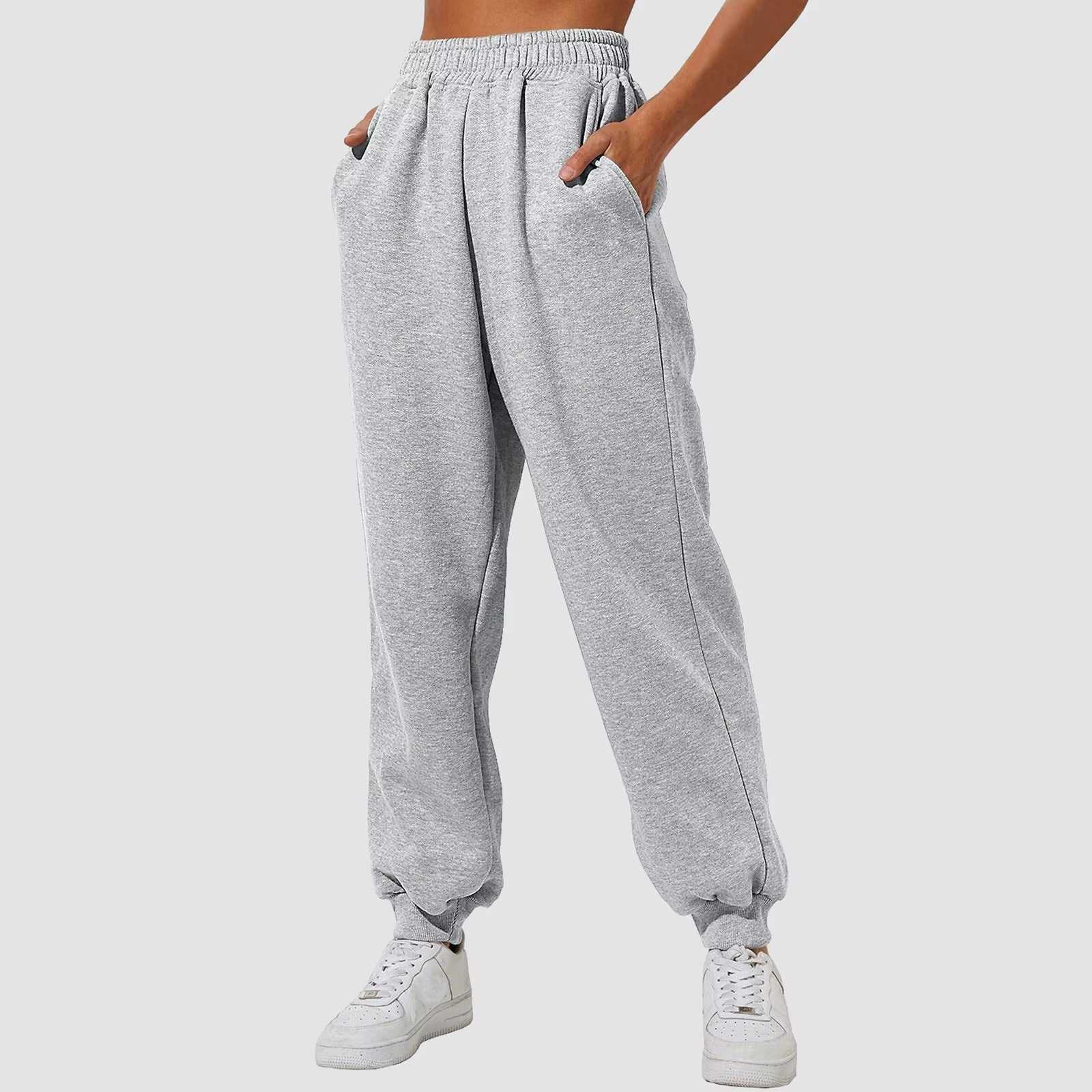 2024 Grey Sweatpants for Women Elastic High Waist Ankle-Banded Trouser with Pockets Sport Casual Jogger Running Harem Long Pants