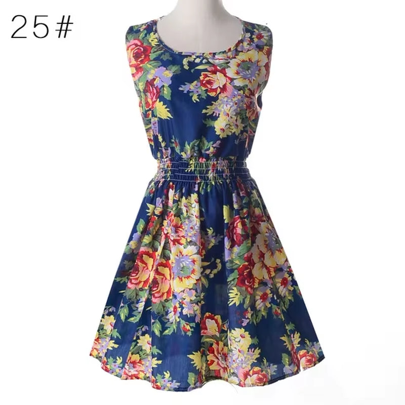 Women Summer Mini Dress 2024 Female Boho Chiffon Clothes Sexy Florals Print Dress Pleated Party Clubwear Beach Dress Vestidos