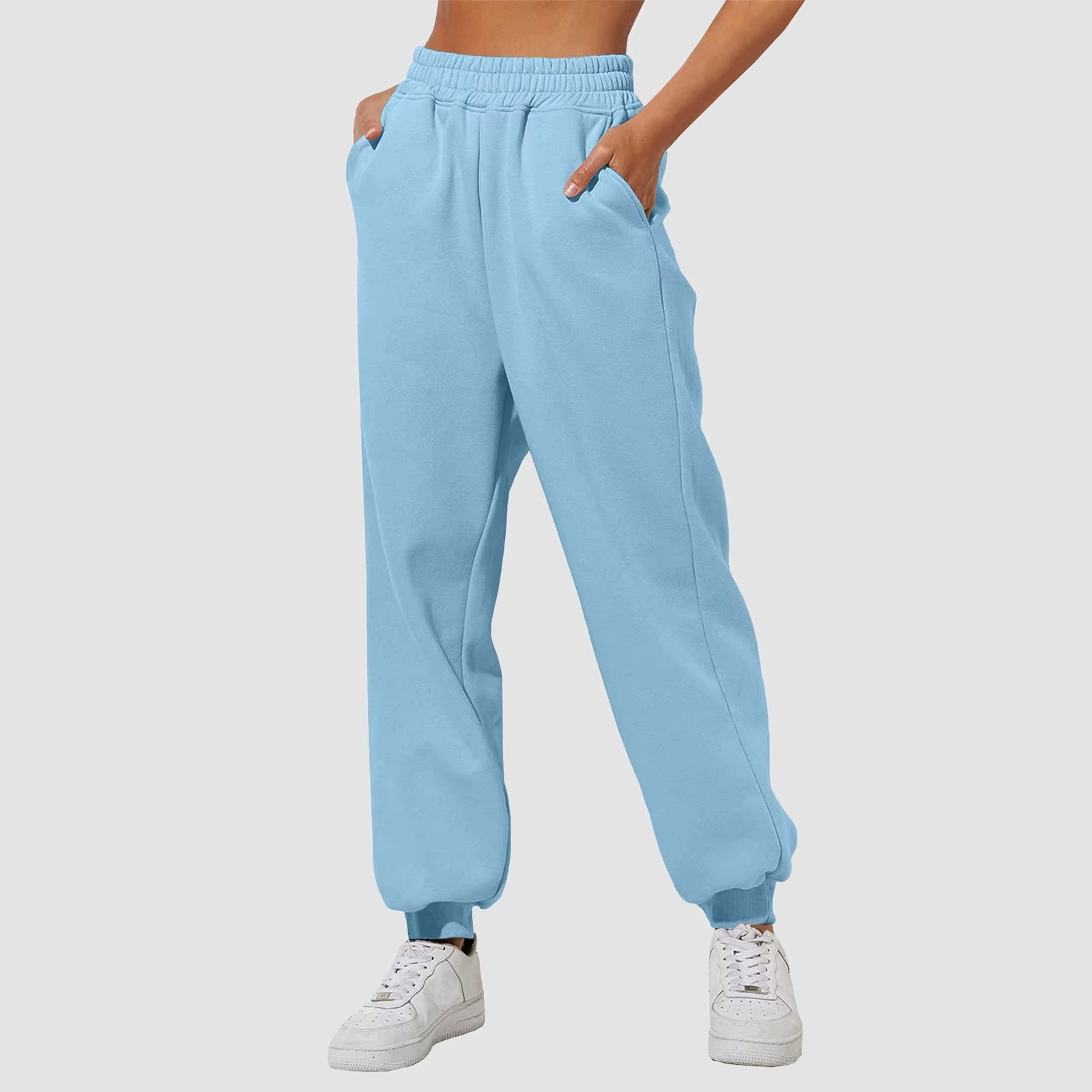 2024 Grey Sweatpants for Women Elastic High Waist Ankle-Banded Trouser with Pockets Sport Casual Jogger Running Harem Long Pants