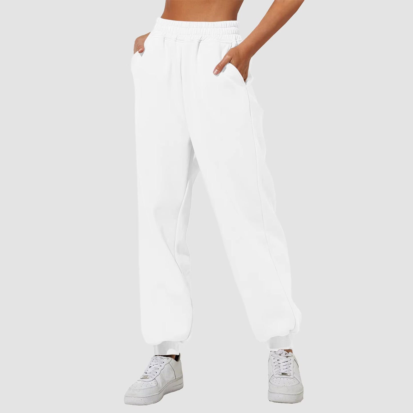 2024 Grey Sweatpants for Women Elastic High Waist Ankle-Banded Trouser with Pockets Sport Casual Jogger Running Harem Long Pants