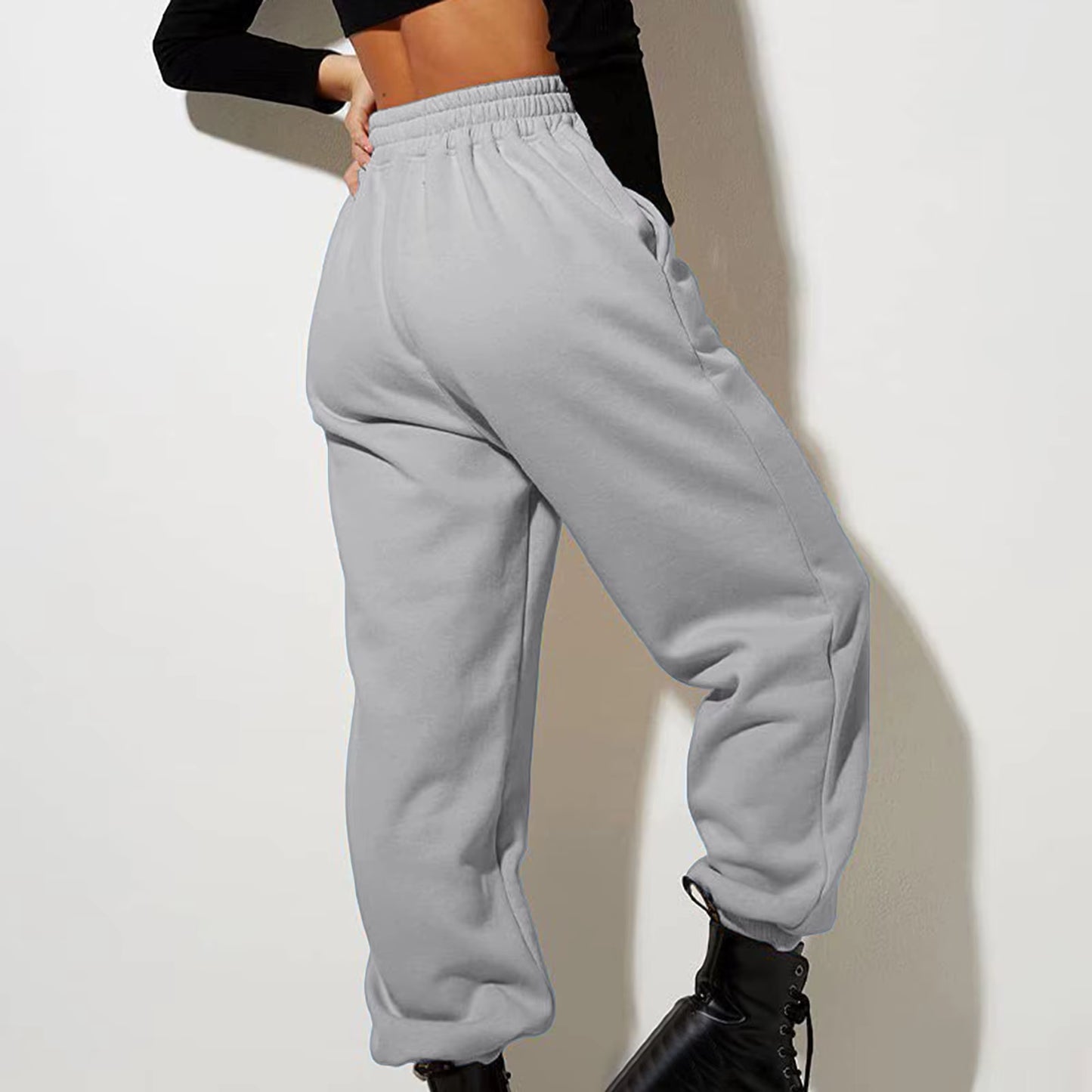 2024 Grey Sweatpants for Women Elastic High Waist Ankle-Banded Trouser with Pockets Sport Casual Jogger Running Harem Long Pants