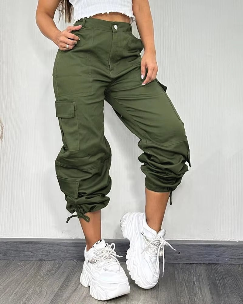 Women'S Pants 2024 Autumn Winter Fashionable Casual New Pants High Waist Pocket Design Cargo Pants Shipped within 48 Hours