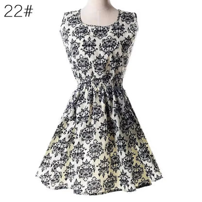 Women Summer Mini Dress 2024 Female Boho Chiffon Clothes Sexy Florals Print Dress Pleated Party Clubwear Beach Dress Vestidos