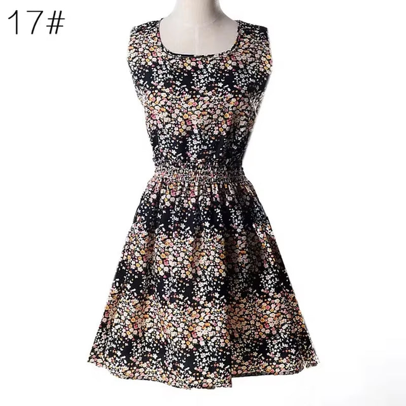 Women Summer Mini Dress 2024 Female Boho Chiffon Clothes Sexy Florals Print Dress Pleated Party Clubwear Beach Dress Vestidos